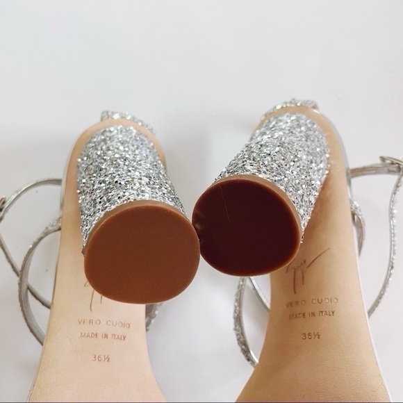 Giuseppe Zanotti Tara Block-Heel Glitter Sandals in Silver - Picture 7 of 15